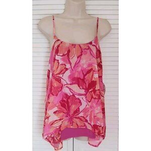 NWT NAIF CHIFFON PINK FLORAL LUREX HANKY HEM SPAGHETTI STRAP CAMISOLE TOP SZ ...